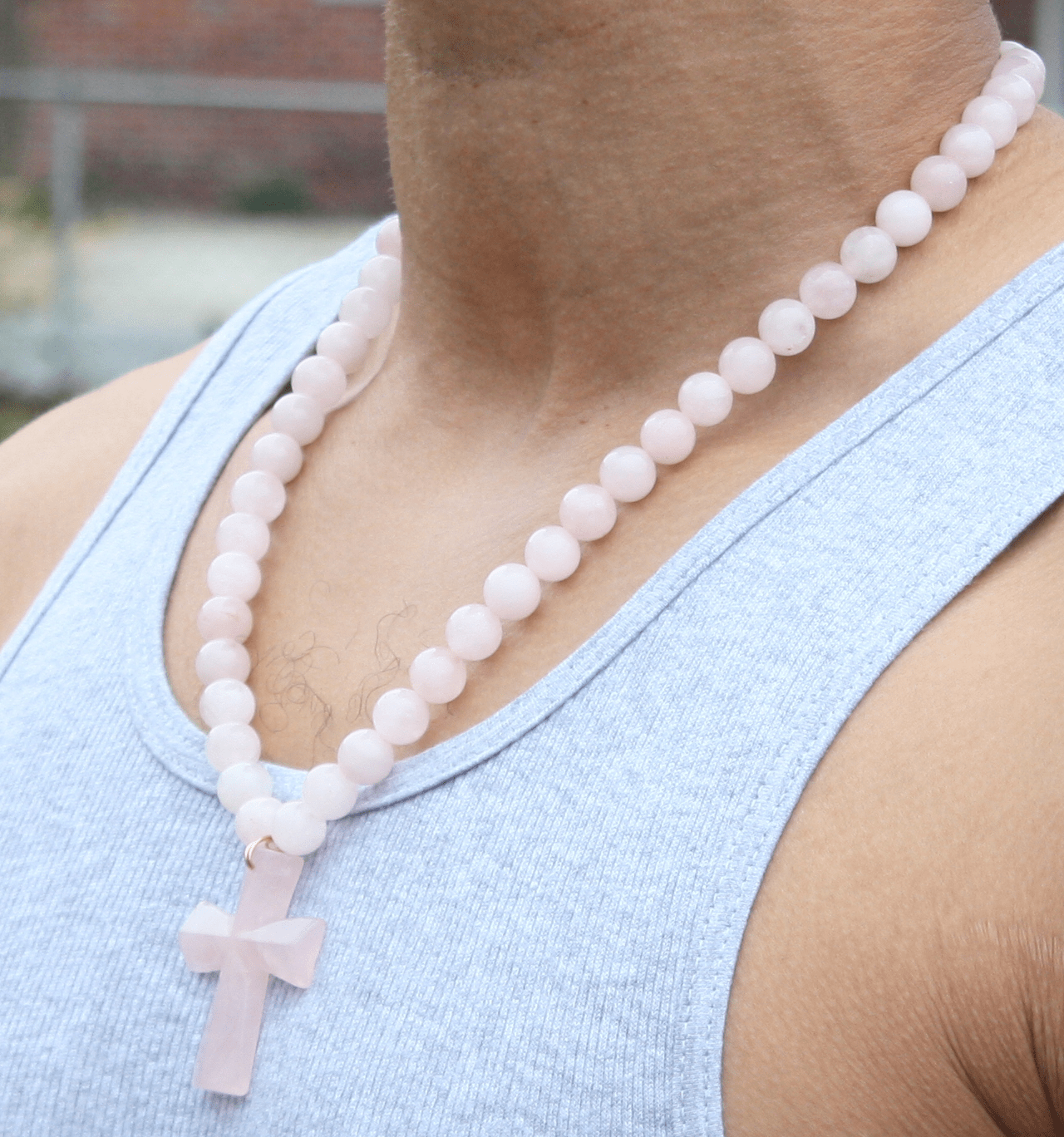 Genuine Rose Quartz Necklace with Rose Quartz Cross - Gift for Men/Woman - Spiritual Accessories - Religious Symbol