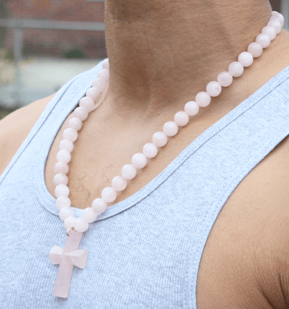 Genuine Rose Quartz Necklace with Rose Quartz Cross - Gift for Men/Woman - Spiritual Accessories - Religious Symbol