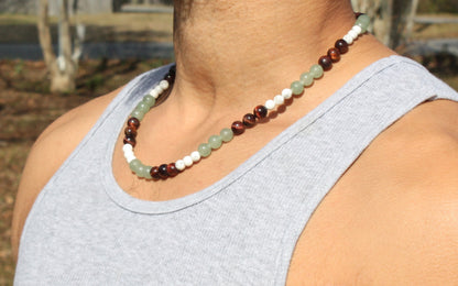 Auras by Osiris Howlite, Aventurine & Red Tiger Eye Necklace 🌈 | 6mm/8mm Calm, Prosperity & Courage (Mexico Artisanal)