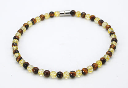 Auras by Osiris Yellow Tiger Eye & Citrine Necklace 👑 | 6mm Prosperity, Confidence & Success Gemstone Jewelry