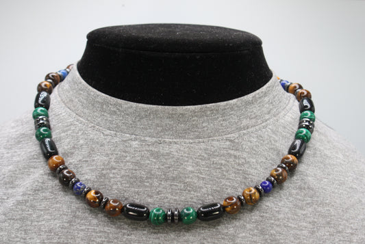 Heart Health Necklace Malachite-Lapis Lazuli-Tigers Eye-Hematite