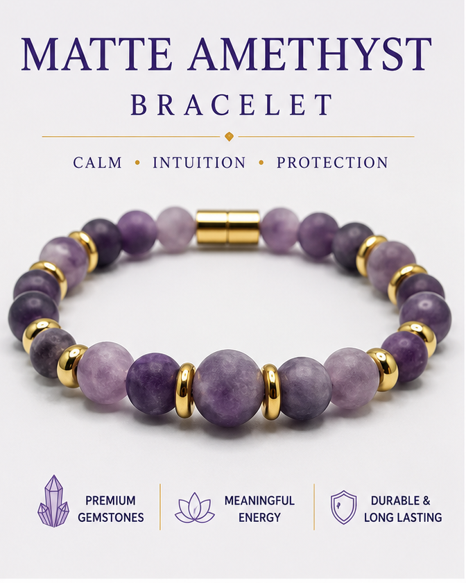 Matte Amethyst Bracelet with Gold Spacers – Magnetic Clasp – Spiritual Awareness Gift – Handmade Jewelry