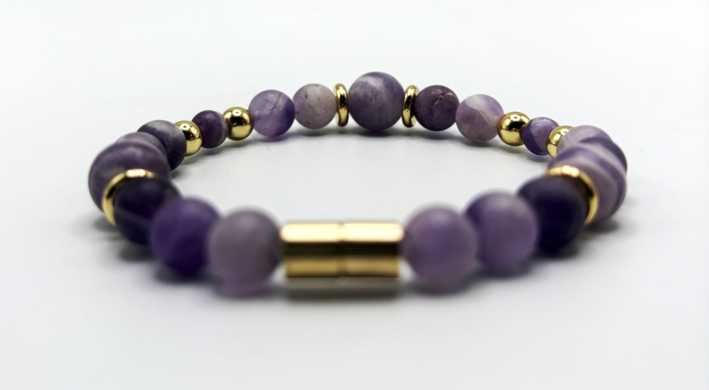 Matte Amethyst Bracelet with Gold Spacers – Magnetic Clasp – Spiritual Awareness Gift – Handmade Jewelry