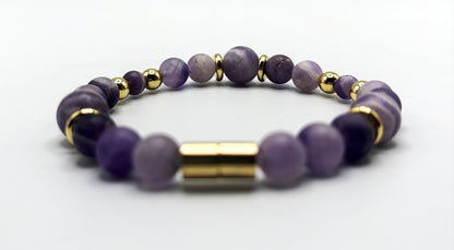 Matte Amethyst Bracelet with Gold Spacers – Magnetic Clasp – Spiritual Awareness Gift – Handmade Jewelry