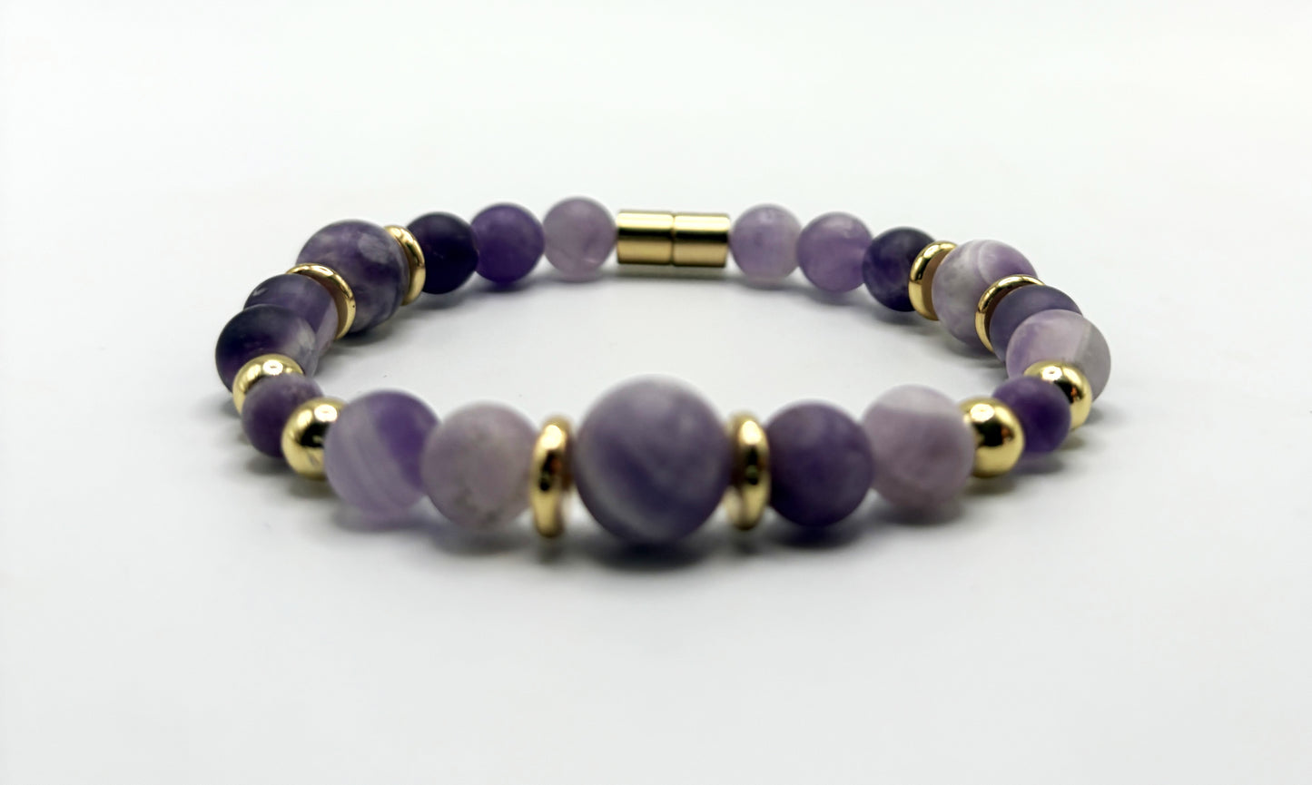 Matte Amethyst Bracelet with Gold Spacers – Magnetic Clasp – Spiritual Awareness Gift – Handmade Jewelry