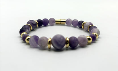 Matte Amethyst Bracelet with Gold Spacers – Magnetic Clasp – Spiritual Awareness Gift – Handmade Jewelry