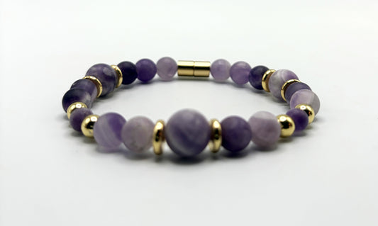 Matte Amethyst Bracelet with Gold Spacers – Magnetic Clasp – Spiritual Awareness Gift – Handmade Jewelry