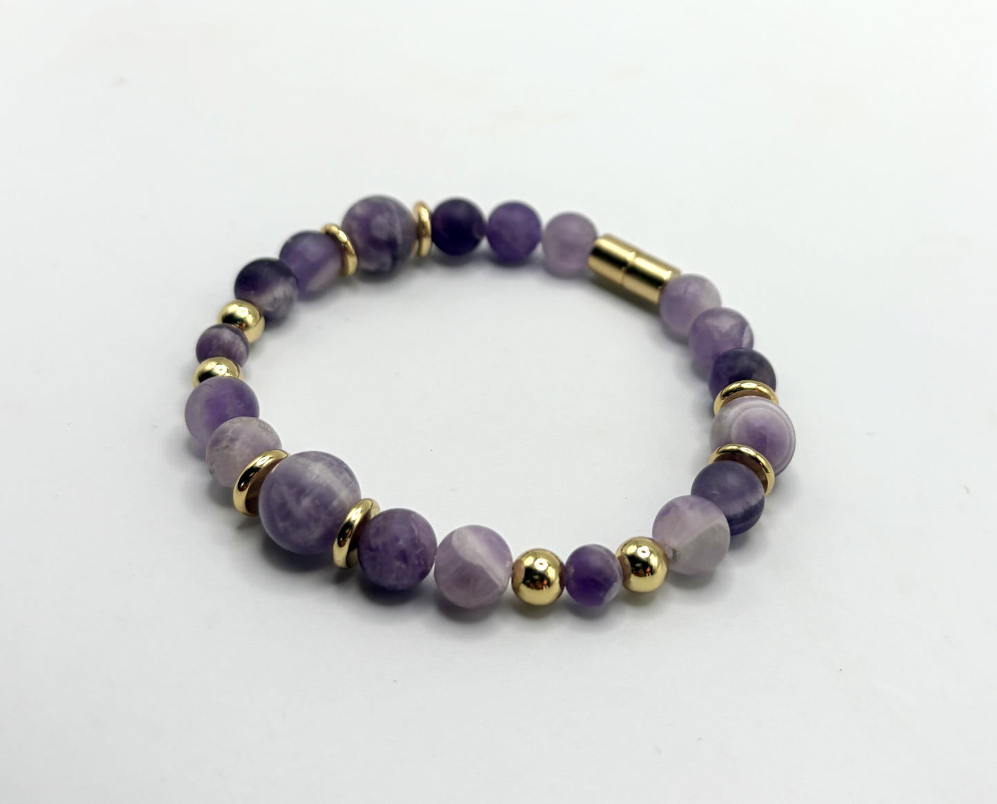Matte Amethyst Bracelet with Gold Spacers – Magnetic Clasp – Spiritual Awareness Gift – Handmade Jewelry