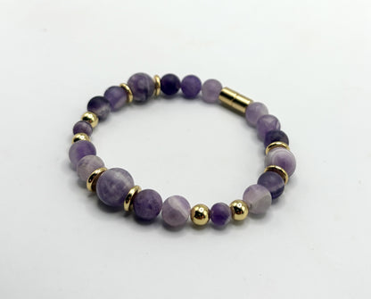 Matte Amethyst Bracelet with Gold Spacers – Magnetic Clasp – Spiritual Awareness Gift – Handmade Jewelry