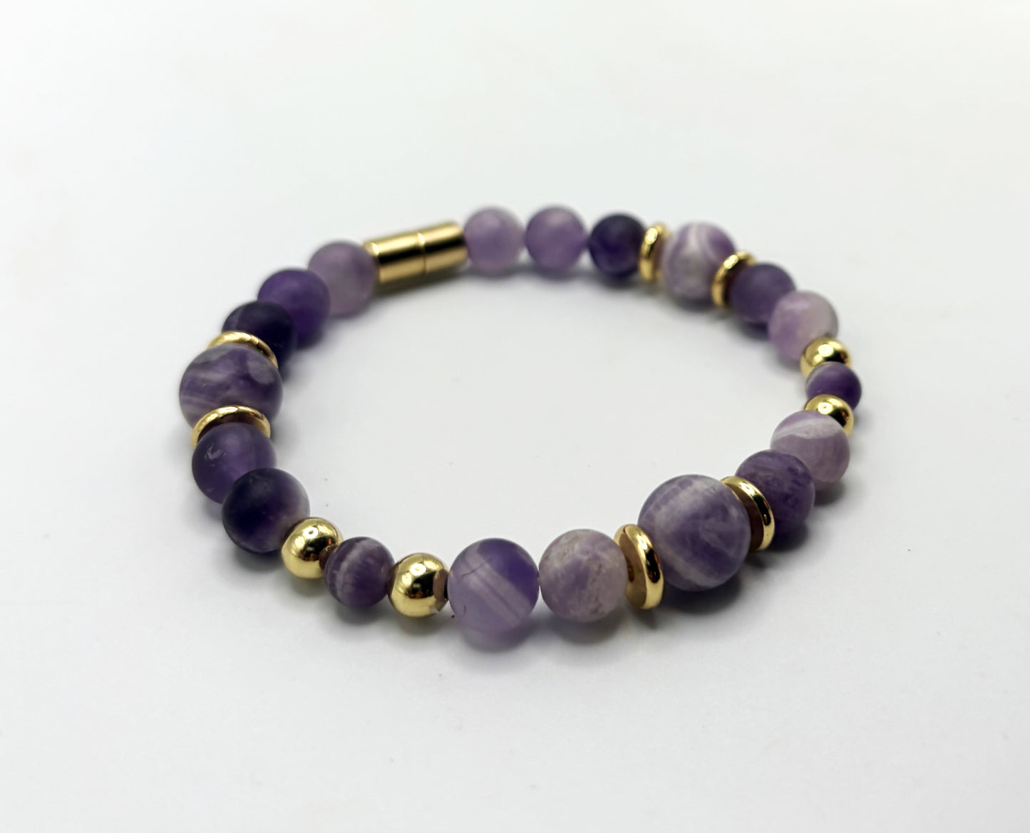 Matte Amethyst Bracelet with Gold Spacers – Magnetic Clasp – Spiritual Awareness Gift – Handmade Jewelry