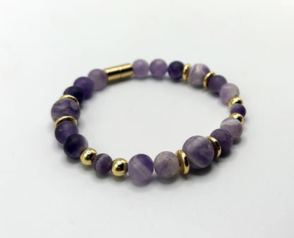 Matte Amethyst Bracelet with Gold Spacers – Magnetic Clasp – Spiritual Awareness Gift – Handmade Jewelry
