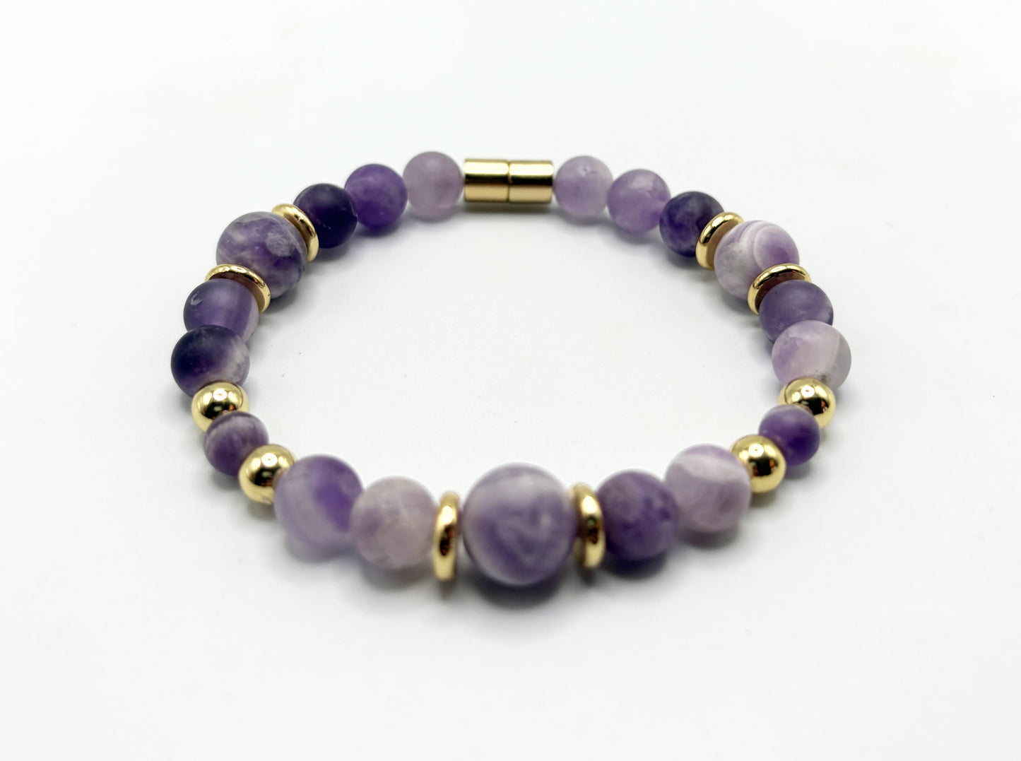Matte Amethyst Bracelet with Gold Spacers – Magnetic Clasp – Spiritual Awareness Gift – Handmade Jewelry