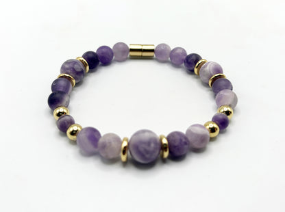 Matte Amethyst Bracelet with Gold Spacers – Magnetic Clasp – Spiritual Awareness Gift – Handmade Jewelry