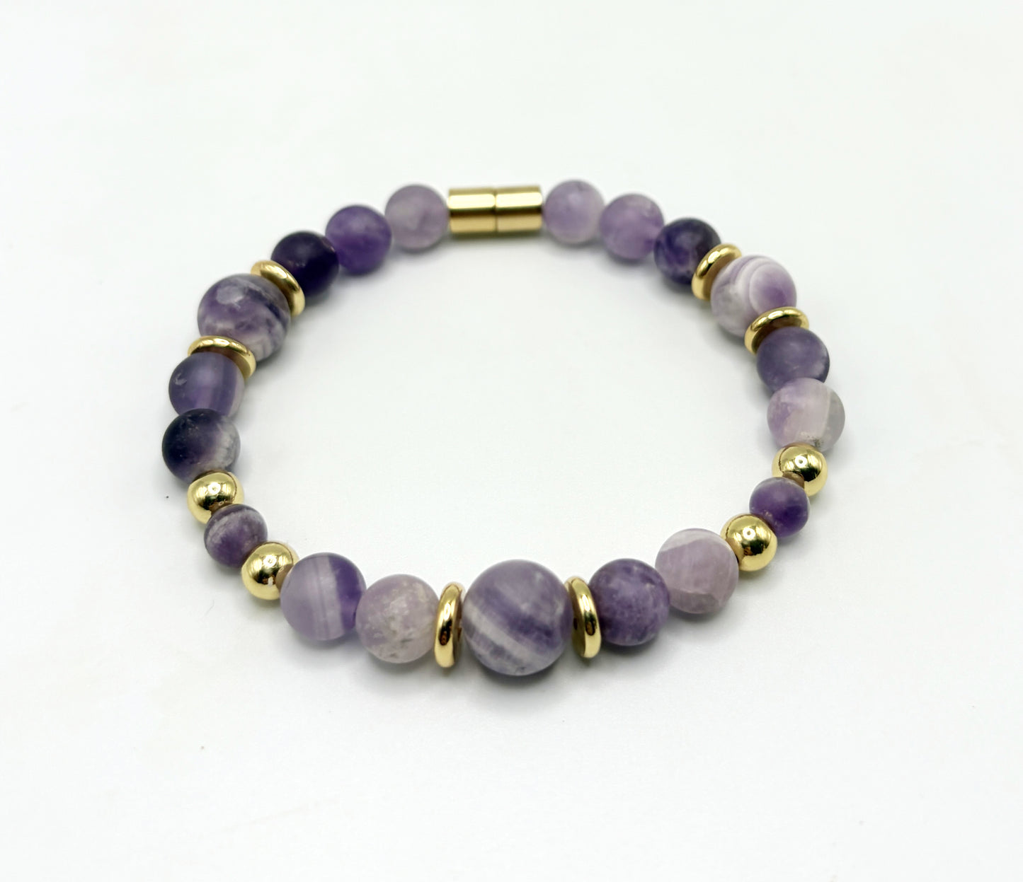 Matte Amethyst Bracelet with Gold Spacers – Magnetic Clasp – Spiritual Awareness Gift – Handmade Jewelry