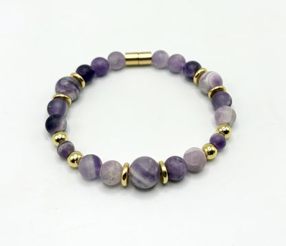 Matte Amethyst Bracelet with Gold Spacers – Magnetic Clasp – Spiritual Awareness Gift – Handmade Jewelry