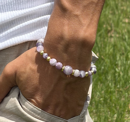 Matte Amethyst Bracelet with Gold Spacers – Magnetic Clasp – Spiritual Awareness Gift – Handmade Jewelry