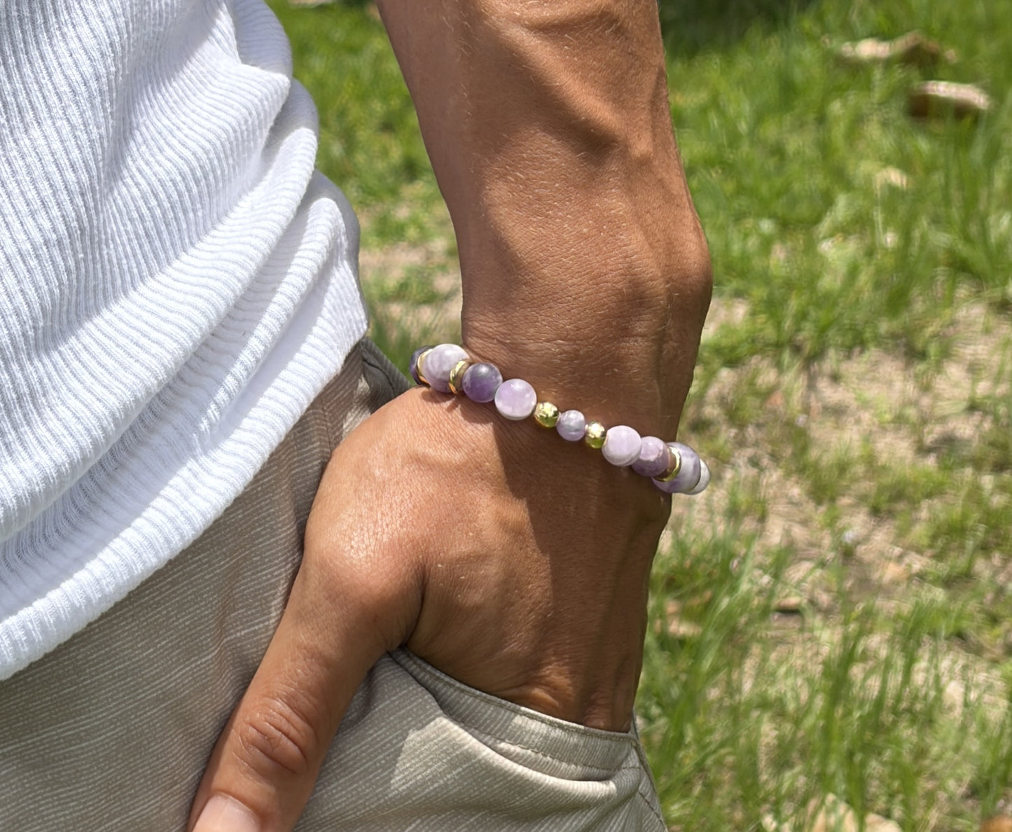 Matte Amethyst Bracelet with Gold Spacers – Magnetic Clasp – Spiritual Awareness Gift – Handmade Jewelry