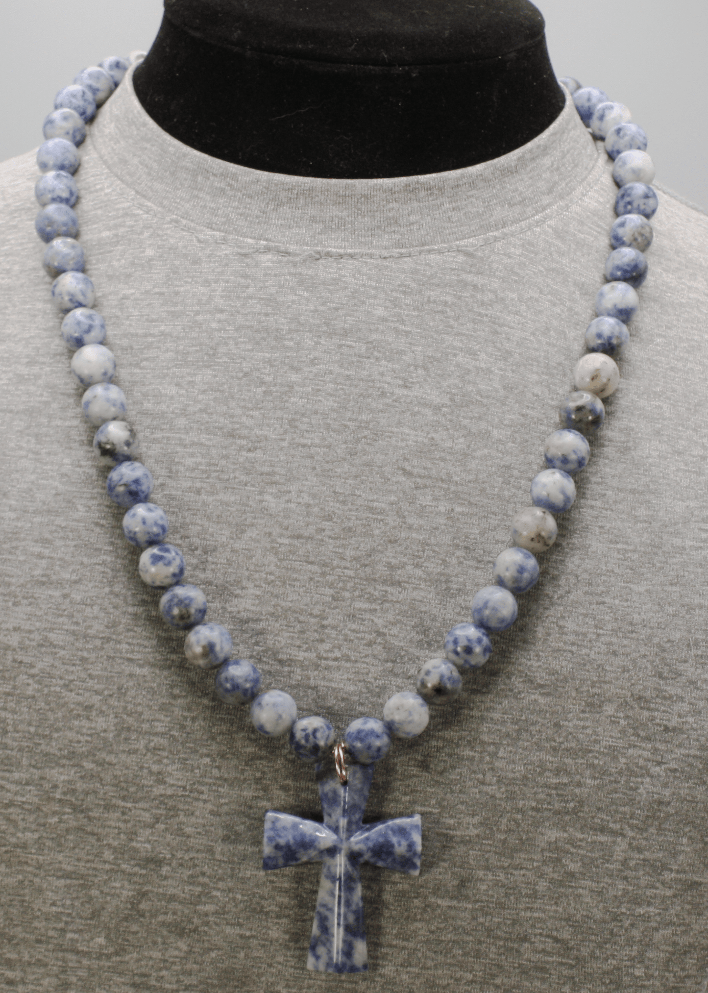 Genuine Sodalite Necklace with Sodalite Cross Pendant - Gift for Men/Woman - Spiritual Accessories - Religious Symbol