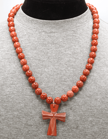 Genuine Red Jasper Necklace with Red Jasper Cross - Gift for Men/Woman - Spiritual Accessories - Religious Symbol
