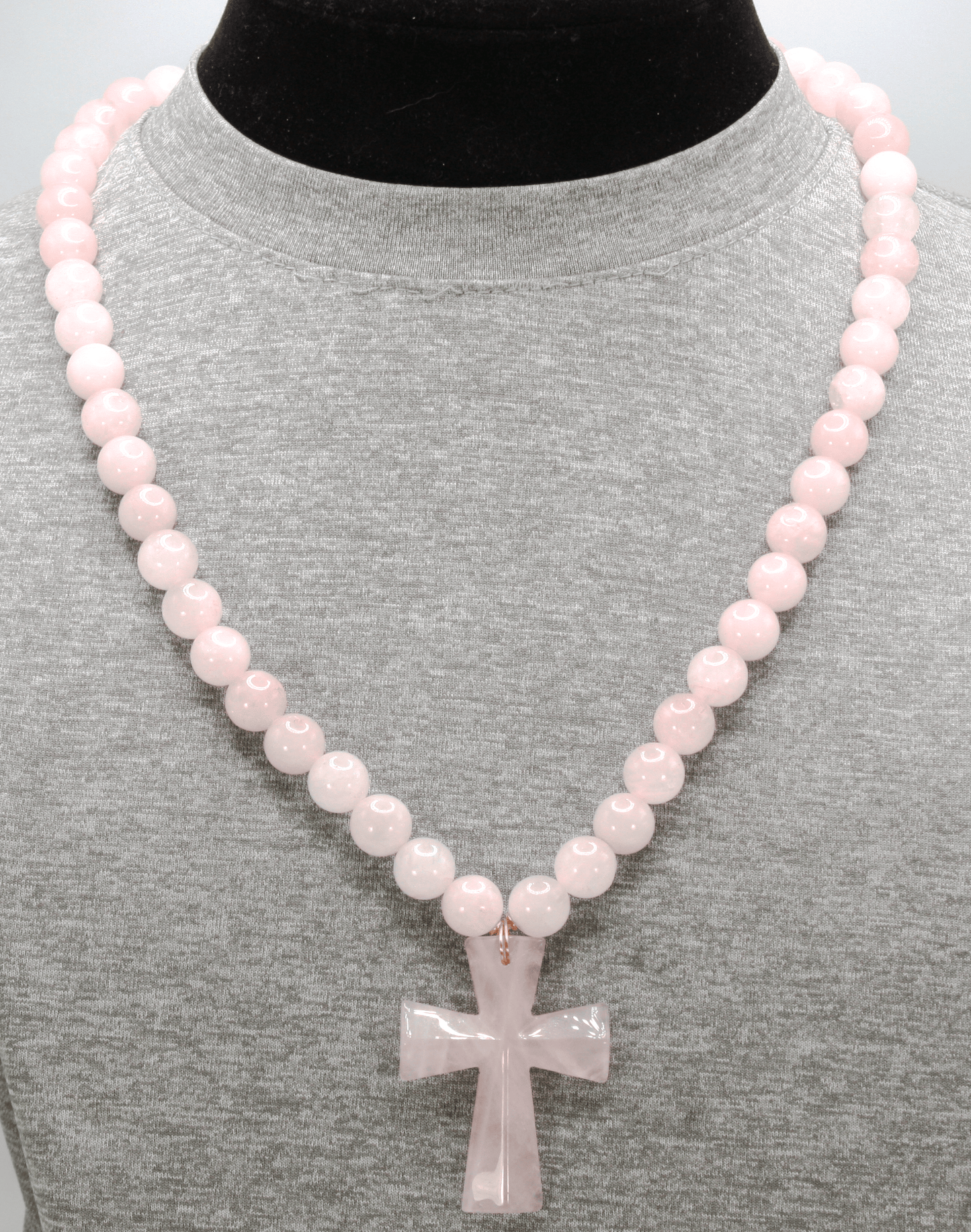 Genuine Rose Quartz Necklace with Rose Quartz Cross - Gift for Men/Woman - Spiritual Accessories - Religious Symbol