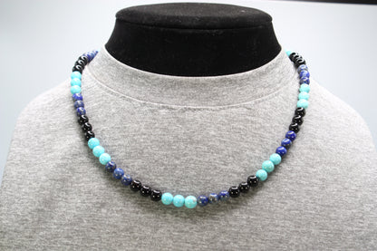 Amethyst, Black Onyx, Lapis Lazuli & Turquoise Necklace – Handmade Gemstone Beaded Jewelry for Men & Women | 6mm Beads, Healing & Protection