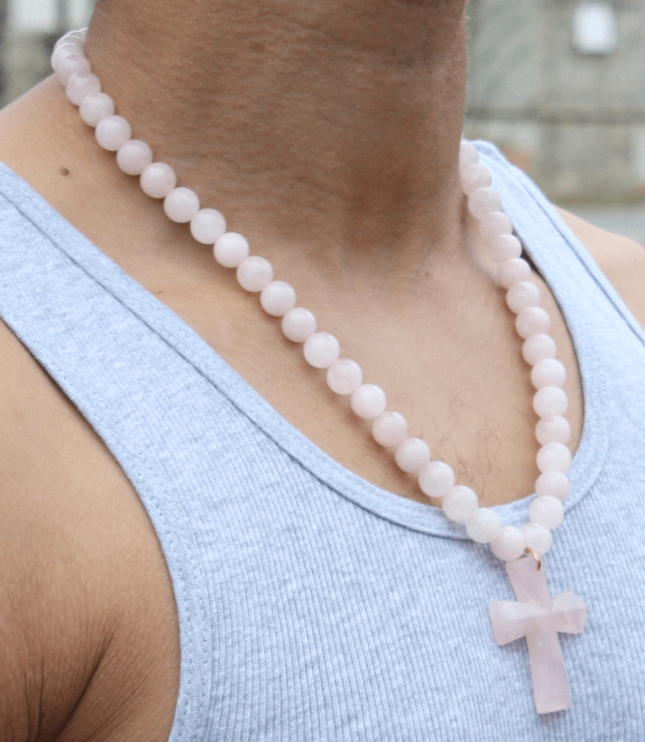 Genuine Rose Quartz Necklace with Rose Quartz Cross - Gift for Men/Woman - Spiritual Accessories - Religious Symbol
