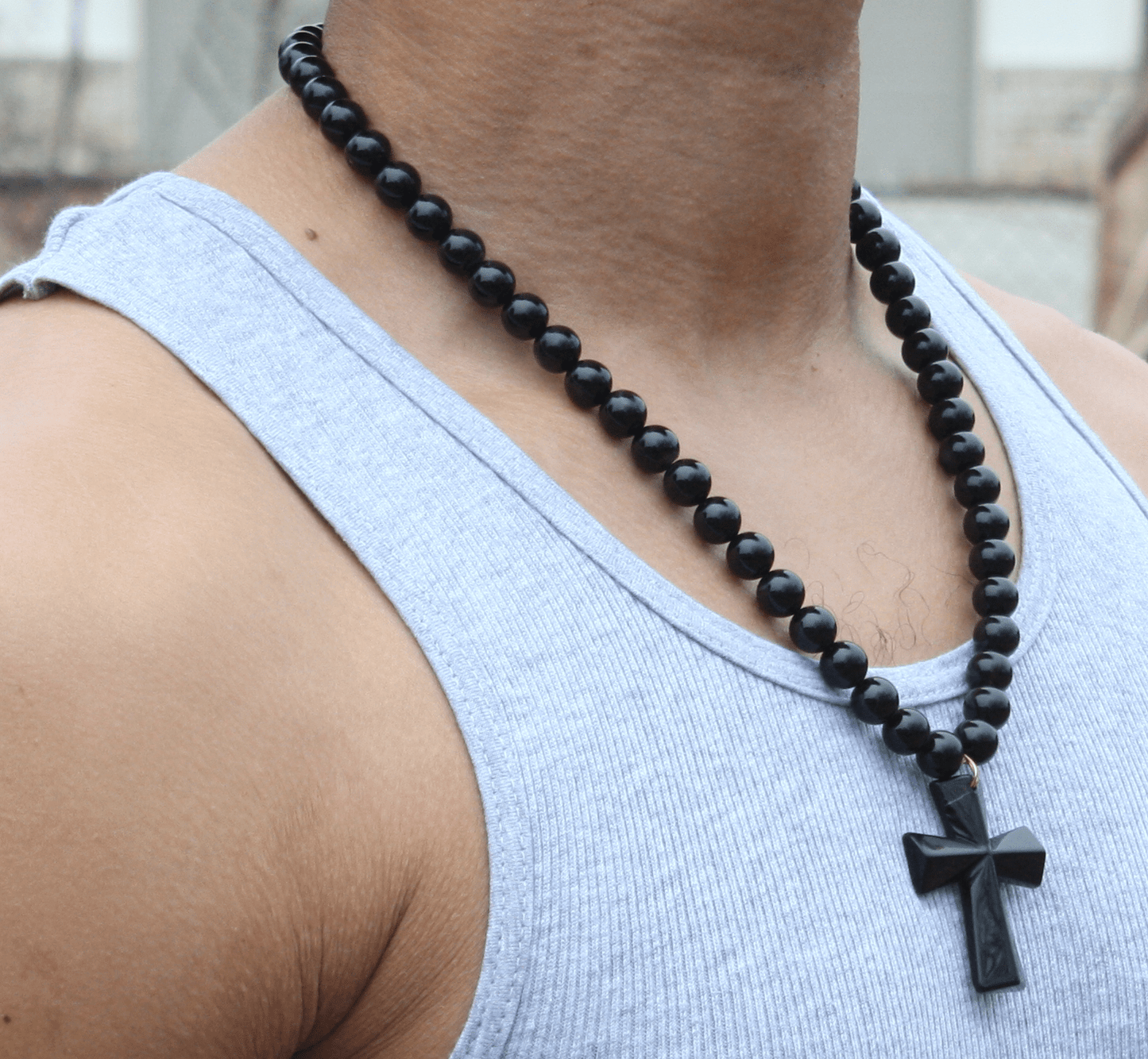Genuine Black Onyx Necklace with Black Onyx Cross - Gift for Men/Woman - Spiritual Accessories - Religious Symbol