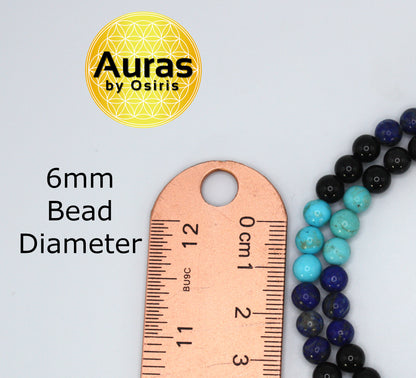 Amethyst, Black Onyx, Lapis Lazuli & Turquoise Necklace – Handmade Gemstone Beaded Jewelry for Men & Women | 6mm Beads, Healing & Protection