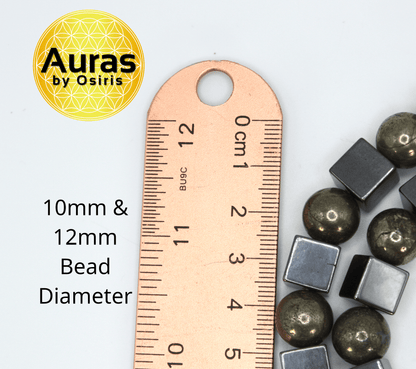 Hematite Cube & Pyrite Sphere Necklace – Handmade Gemstone Jewelry for Strength, Wealth & Protection