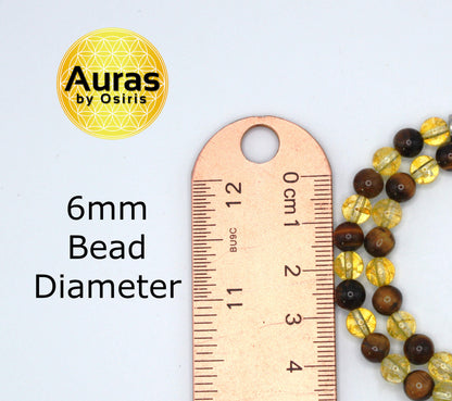 Auras by Osiris Yellow Tiger Eye & Citrine Necklace 👑 | 6mm Prosperity, Confidence & Success Gemstone Jewelry