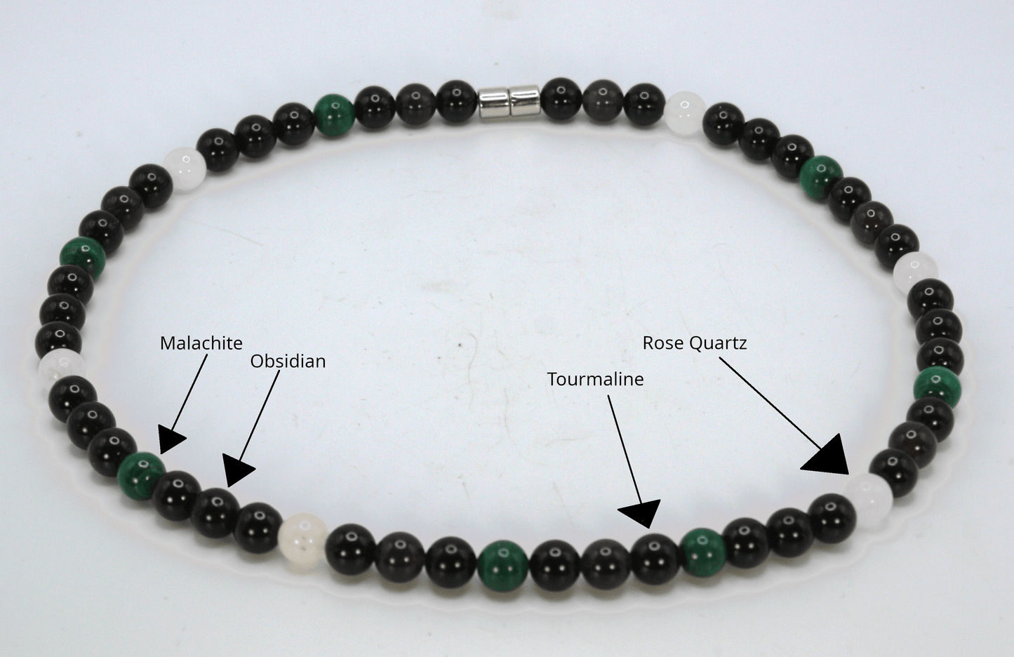 Black Onyx, Black Tourmaline, Malachite, and Rose Quartz Necklace - A Harmonic Blend of Protection, Healing, and Love