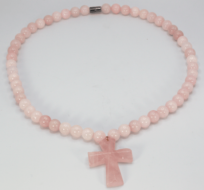 Genuine Rose Quartz Necklace with Rose Quartz Cross - Gift for Men/Woman - Spiritual Accessories - Religious Symbol