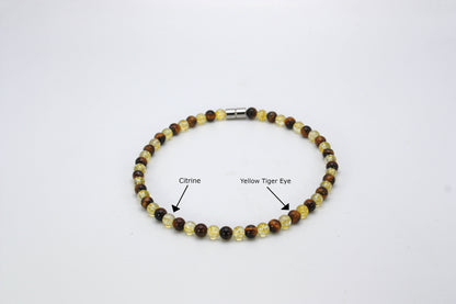 Auras by Osiris Yellow Tiger Eye & Citrine Necklace 👑 | 6mm Prosperity, Confidence & Success Gemstone Jewelry