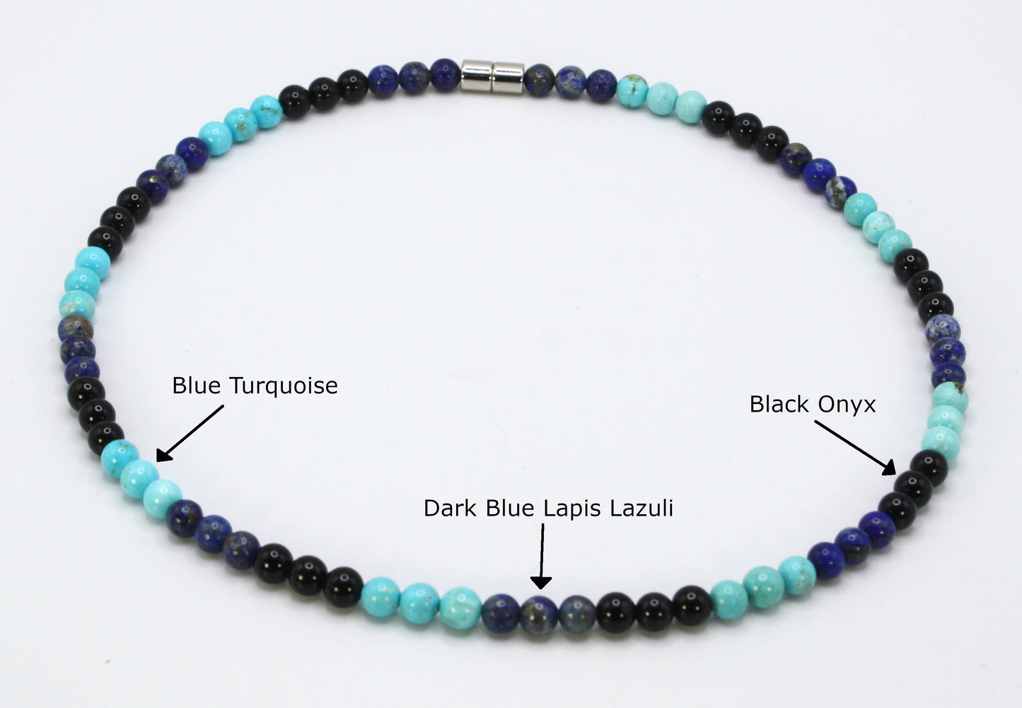 Amethyst Black Onyx Dark Blue Lapis Lazuli Light Blue Turquoise Necklace - For Man/Woman - 6mm Bead Diameter Necklace