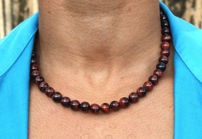 19 Inch Red Tiger Eye Necklace | 10mm AAA Grade Genuine Gemstone Beads | Protection & Strength Crystal Jewelry for Men & Women
