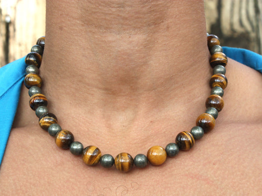 19 inch Tiger Eye and Pyrite Necklace