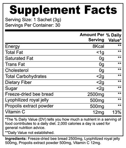Auras by Osiris Bee Pearl Powder 🐝✨ | Smoothie Additive for Energy, Immunity & Daily Nutrients w/ Bee Bread, Royal Jelly, Propolis & Vitamin C (30 Sachets)