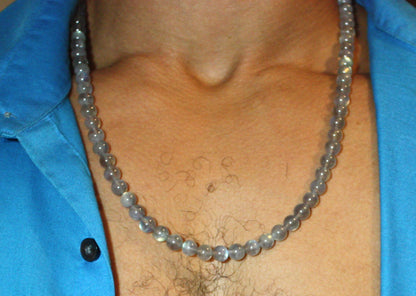 24 Inch Labradorite Necklace – 8mm Genuine Healing Crystal Beads for Intuition, Protection & Spiritual Balance