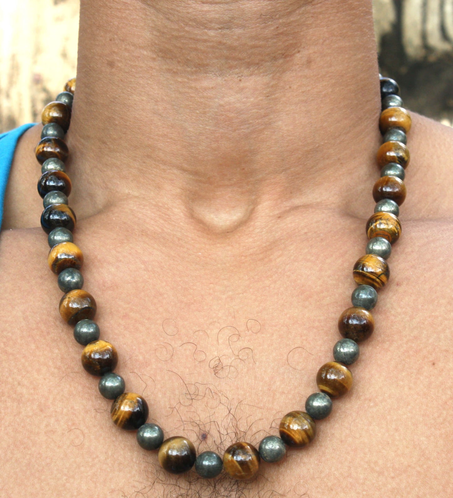 24 inch Tiger Eye and Pyrite Necklace