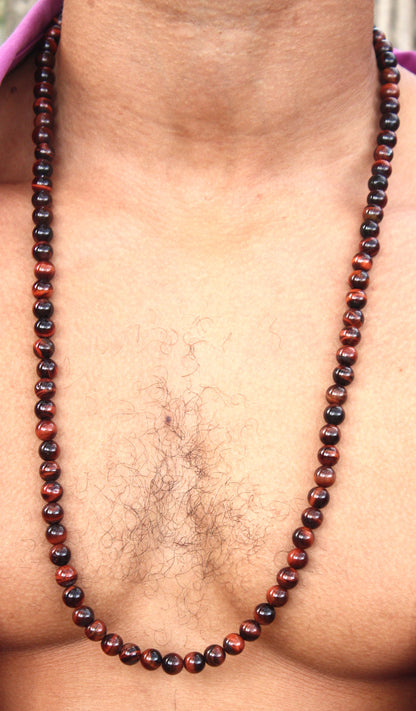 30-Inch Red Tiger Eye Necklace – 8mm Genuine Gemstone Beads for Men & Women