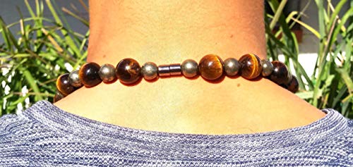 Tigers Eye and Pyrite Necklace for Men - Magnetic Clasp Necklace
