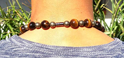 Tigers Eye and Pyrite Necklace for Men - Magnetic Clasp Necklace