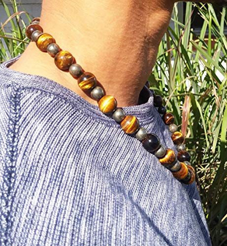 Tigers Eye and Pyrite Necklace for Men - Magnetic Clasp Necklace