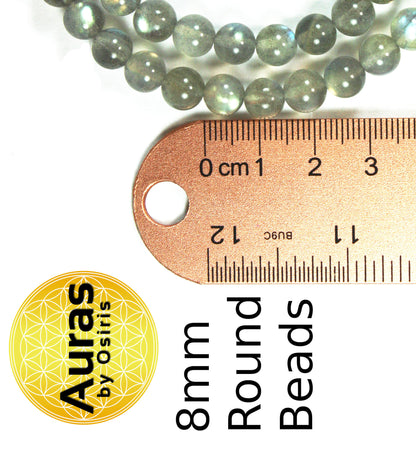 24 Inch Labradorite Necklace – 8mm Genuine Healing Crystal Beads for Intuition, Protection & Spiritual Balance