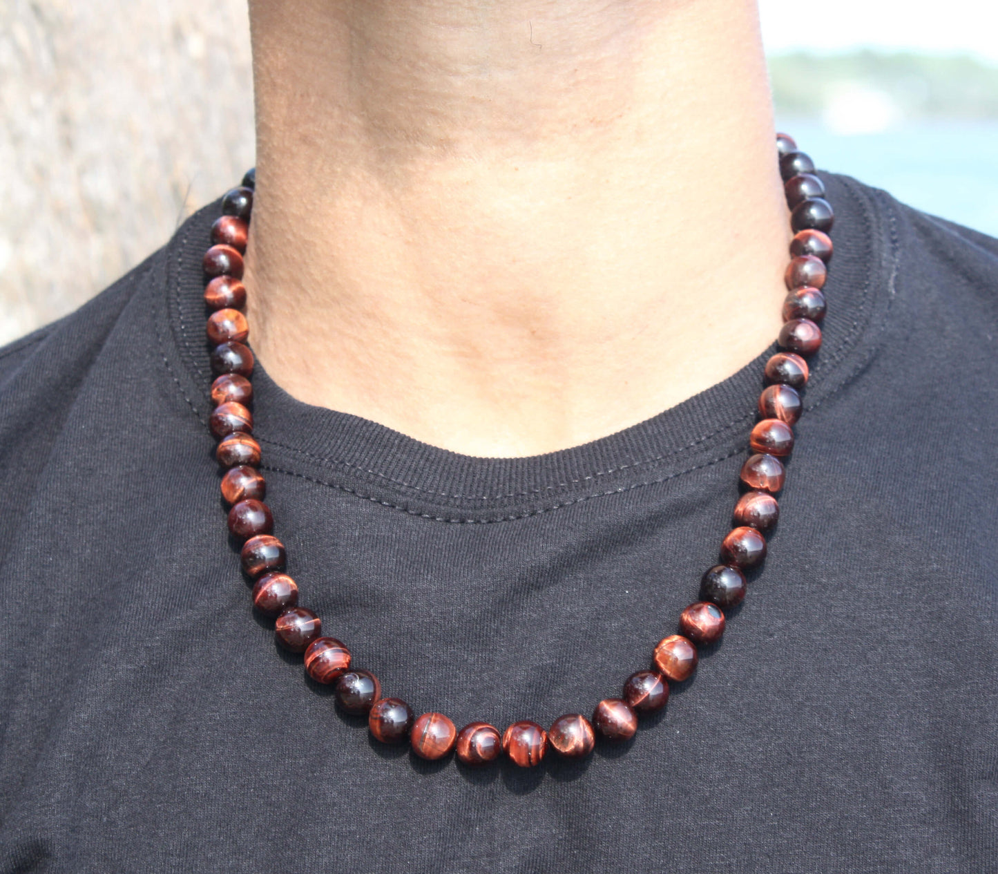 Red Tigers Eye Beaded Necklace for Men/Women - Magnetic Clasp Necklace