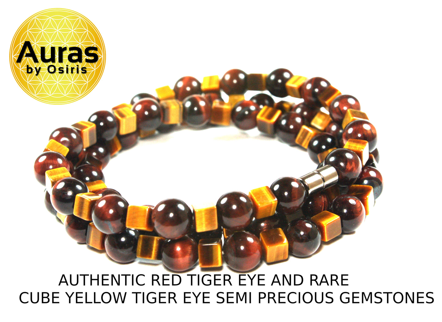 Aztec Necklace Mayan Necklace Red Tiger Eye & Yellow Cube Tiger Eye