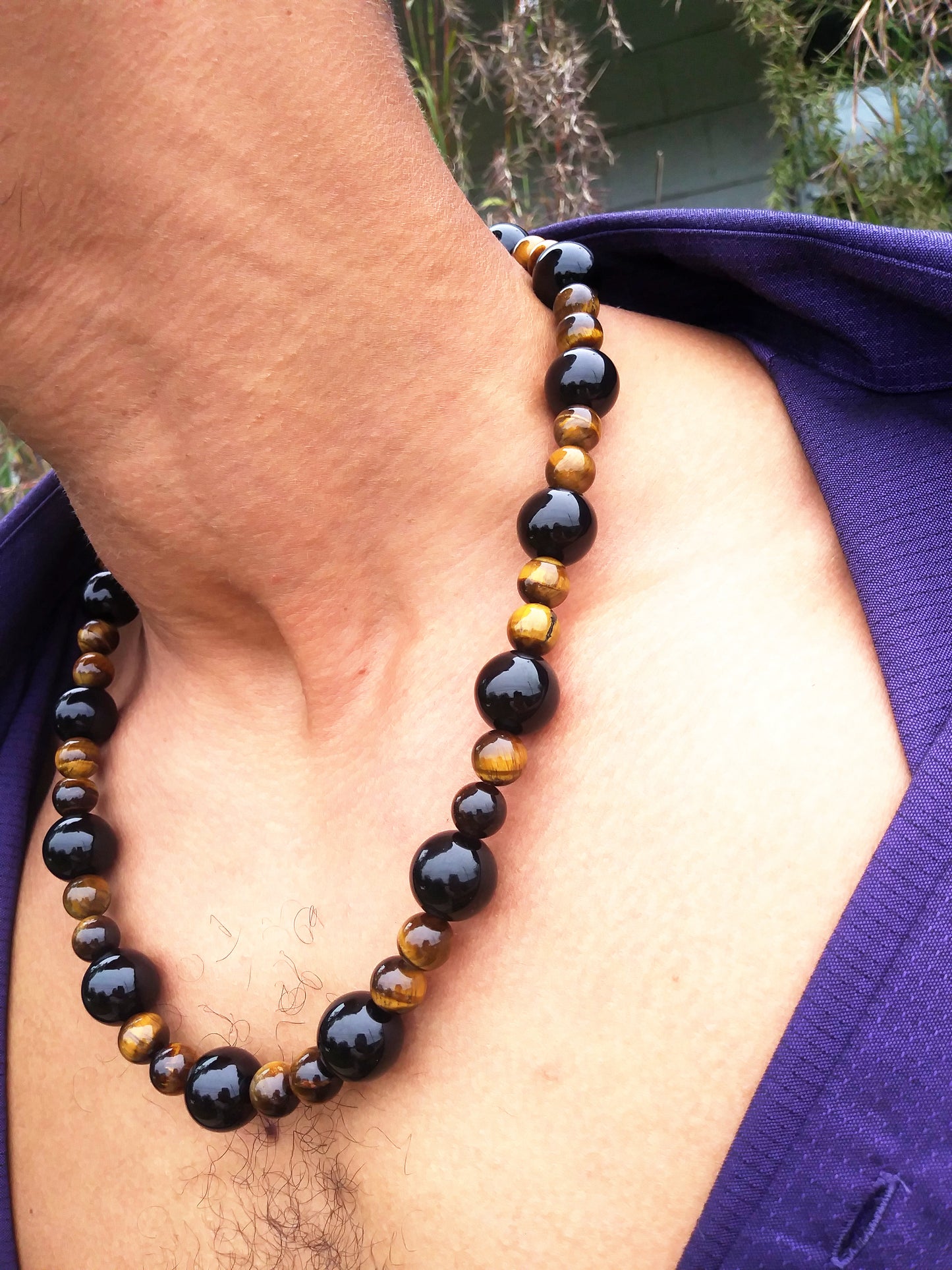 Tiger Eye Black Onyx Necklace - 22 Inches Long