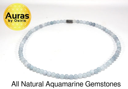 Aquamarine Necklace – 6mm Beaded Gemstone Jewelry for Peace, Tranquility & Stress Relief