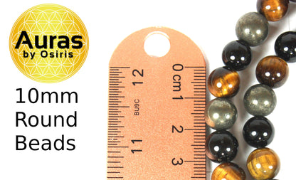 30 Inch Triple Protection Necklace – 10mm Tiger Eye, Black Tourmaline & Hematite Beads – Grounding & Healing Crystal Jewelry