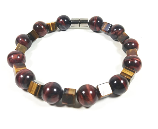 Red & Yellow Tiger Eye Bead Bracelet For Men And Women - Confidence - Motivation -Super Strong Magnetic Clasp